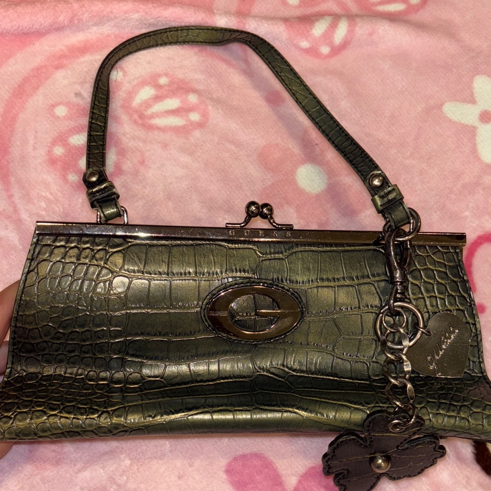 Chic GuessOlive Metallic Croc Shoulder Bag